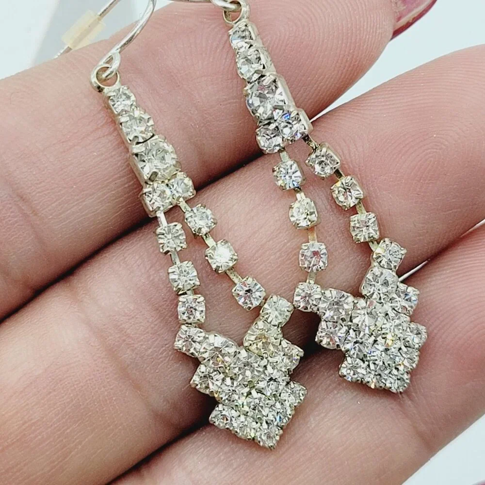 Clear Rhinestone Drop Dangle Earrings Special Occasion Date Night Evening
